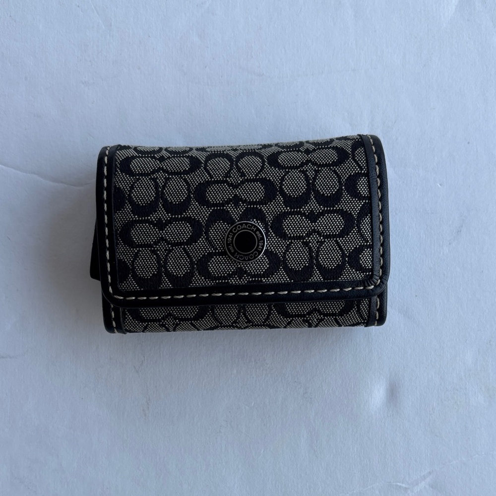 Vintage Coach Signature Black Gray Contact Case Y2K Mini Compact Makeup Stash - Picture 3 of 17